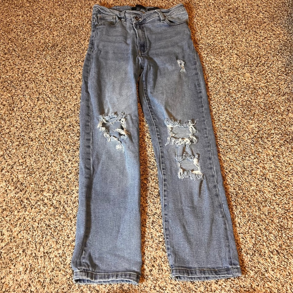 Kendall + Kylie The Icon High Rise‎ Straight Leg Ripped Distressed Jeans Women's